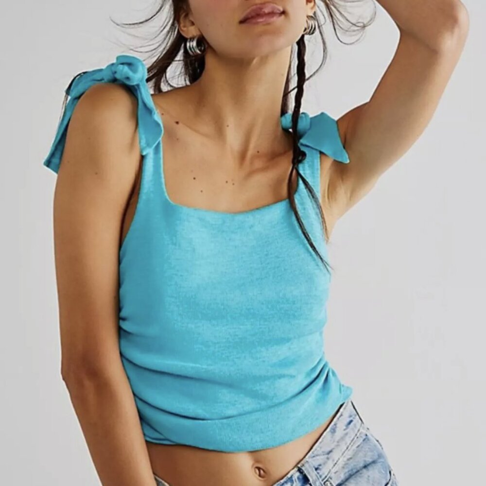 Free People Aqua Fur Boulevard Tank Top